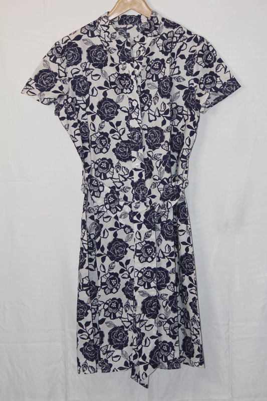 Thriftyfy White and Blue Button Down Dress