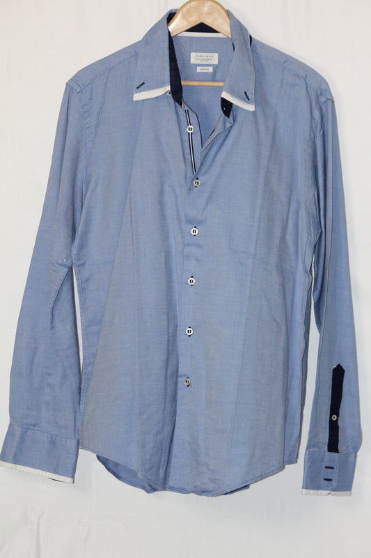 Zara Man Blue Full Sleeve Button-Down Shirt