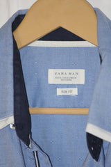 Zara Man Blue Full Sleeve Button-Down Shirt