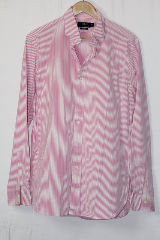 Polo Striped Button-Down Shirt – Off White with Pink Lining