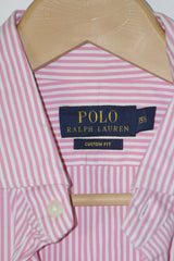 Polo Striped Button-Down Shirt – Off White with Pink Lining