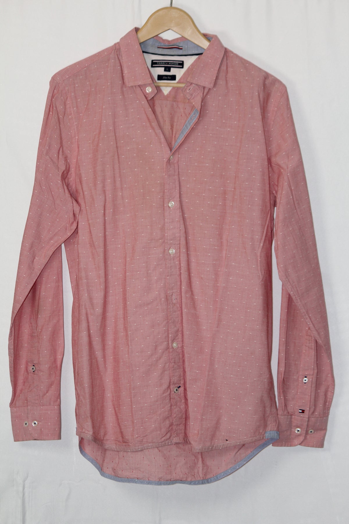 Tommy Hilfiger Pink Button-Down Shirt with White Dots