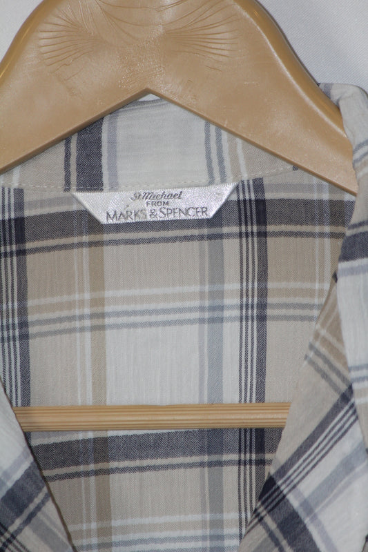 M&S White Checkered Button Down Shirt