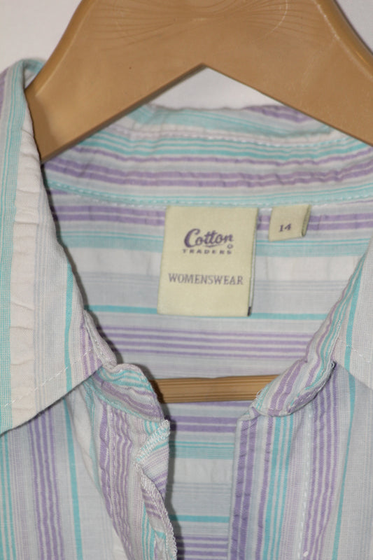 Cotton Traders Blue and White Button Down Shirt