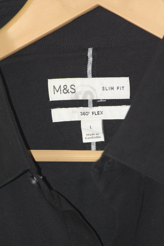 M&S Black Stretch Cotton Shirt – Large