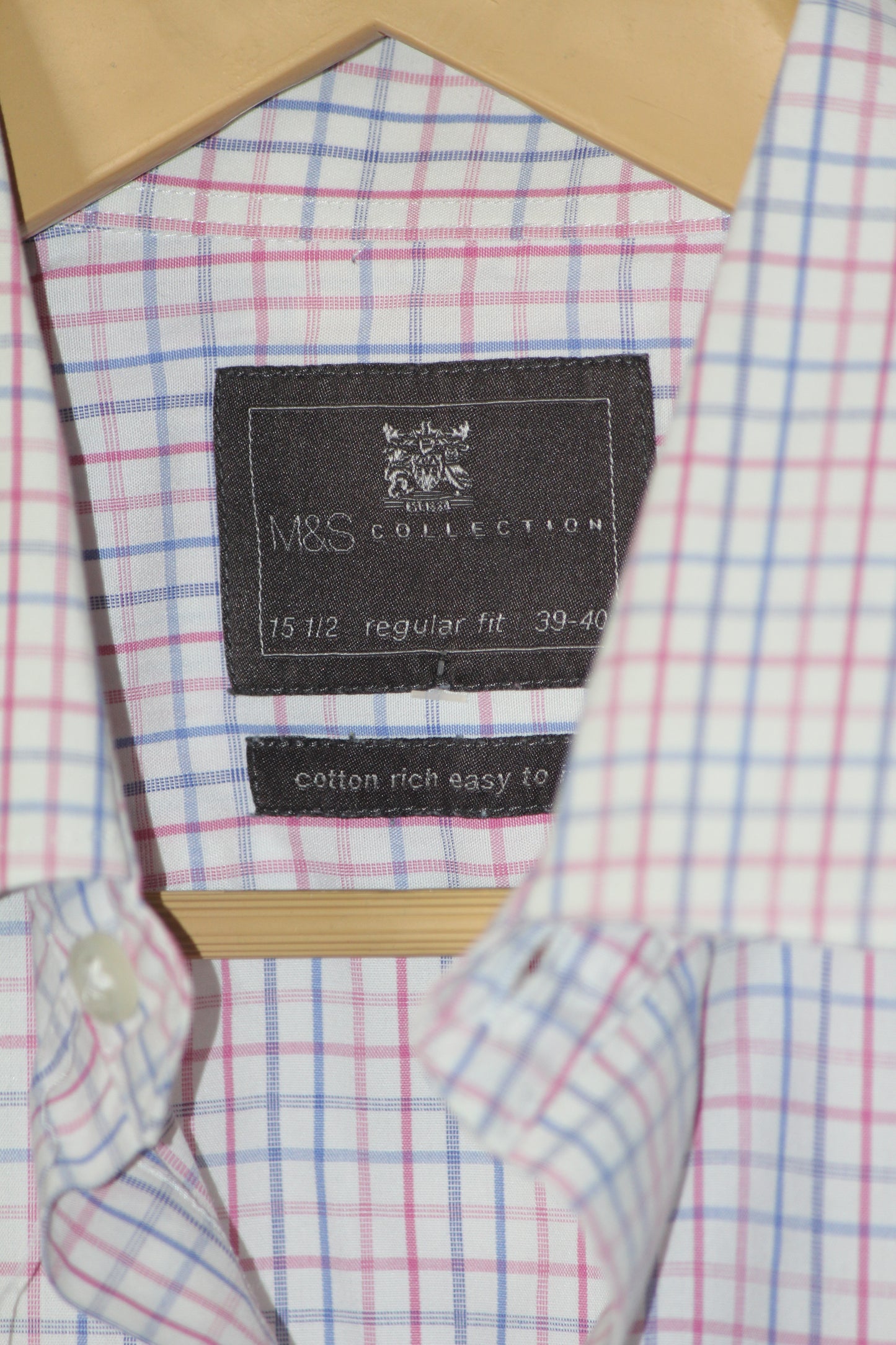 M&S White Check Cotton Blend Shirt – XL (Men)