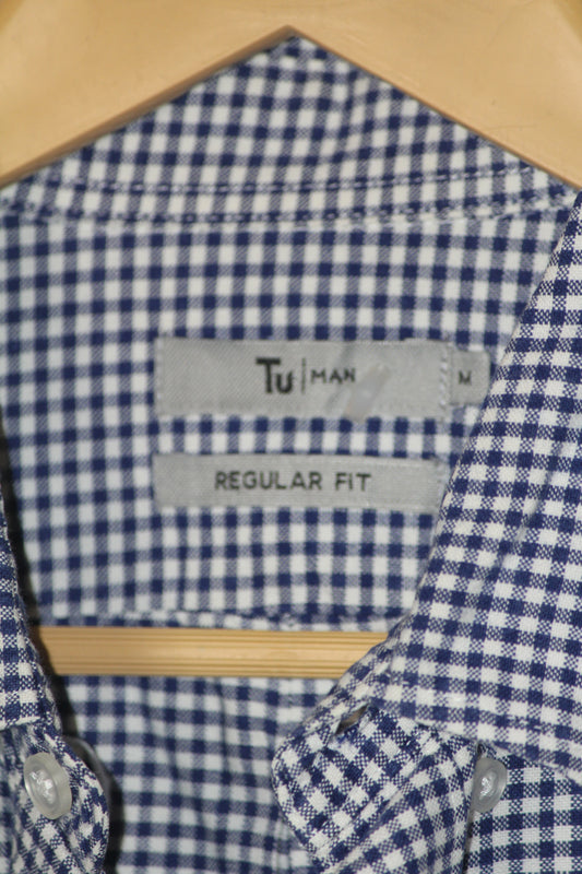 Tu Man White & Blue Check Cotton Shirt – Medium (Mens)