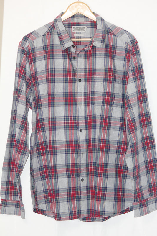 TU Grey & Red Check Cotton Shirt – XL (Men)