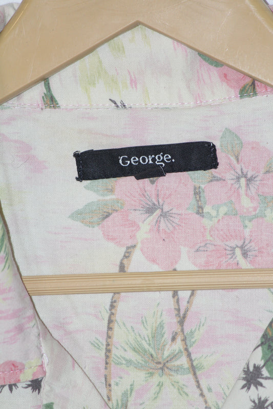 George Pink Floral Print Cotton Shirt – Large (Men)