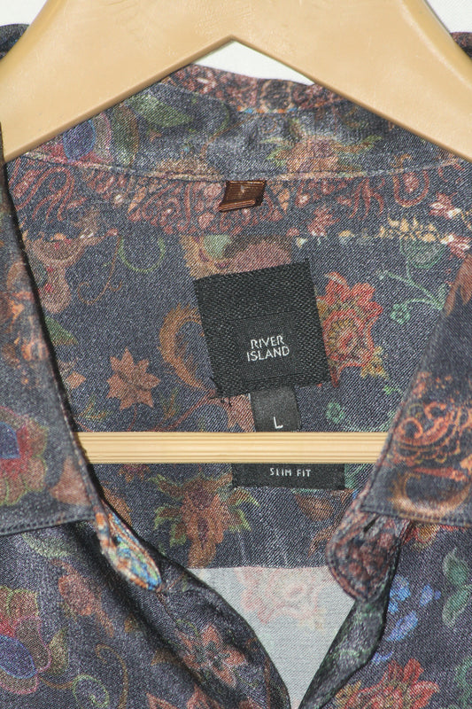 River Island Green Floral Viscose Shirt – Large (Men)