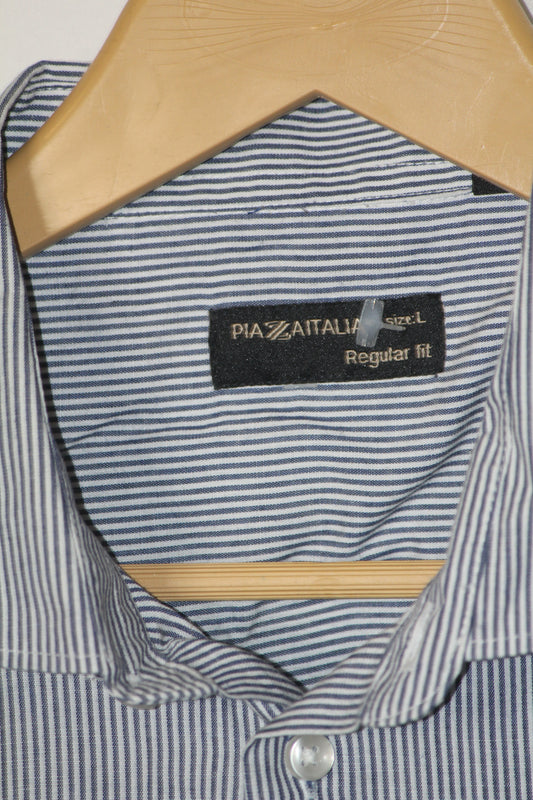 Piazaitalia Blue Stripe Polyester Shirt – Large (Men)