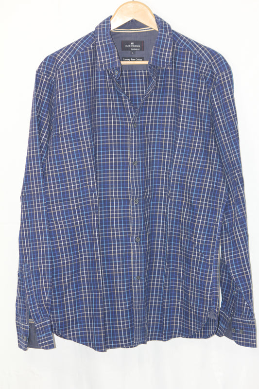 Blue Harbour Navy Check Cotton Shirt – Large (Men)