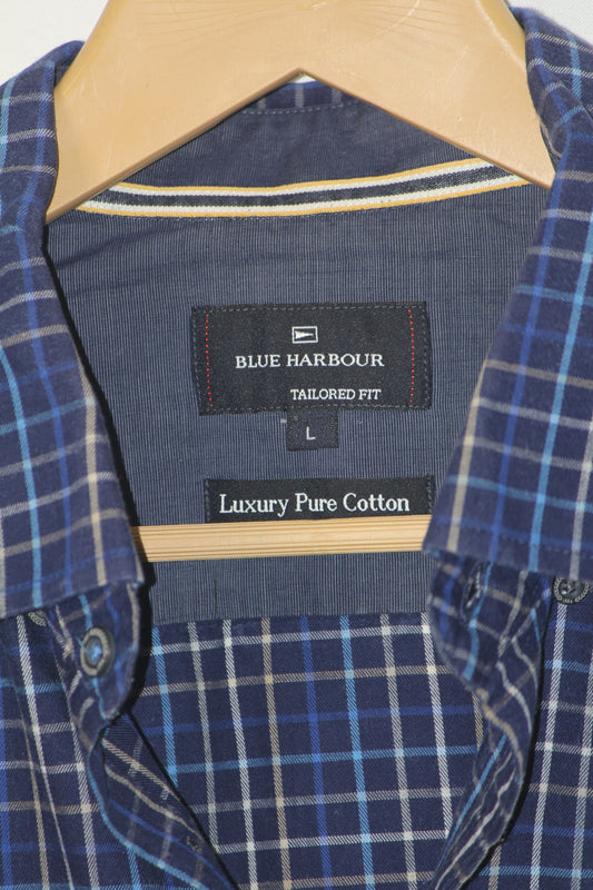 Blue Harbour Navy Check Cotton Shirt – Large (Men)