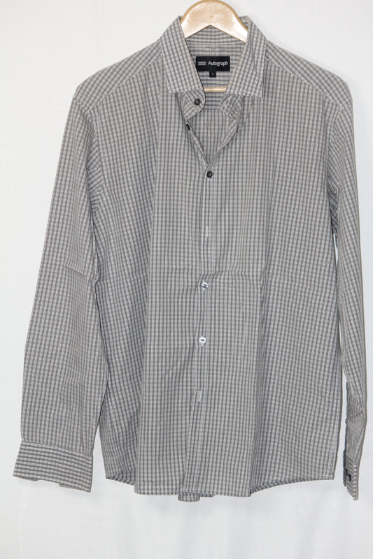 Autograph Grey & White Checkered Shirt – Large (Men)