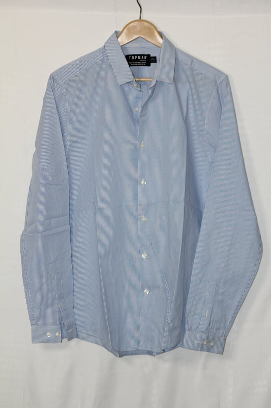 Topman White & Blue Stripe Cotton Shirt – Medium (Men)