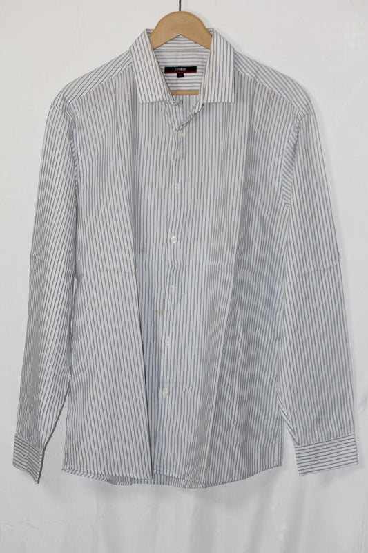 George White Stripe Polyester Shirt – Medium (Men)