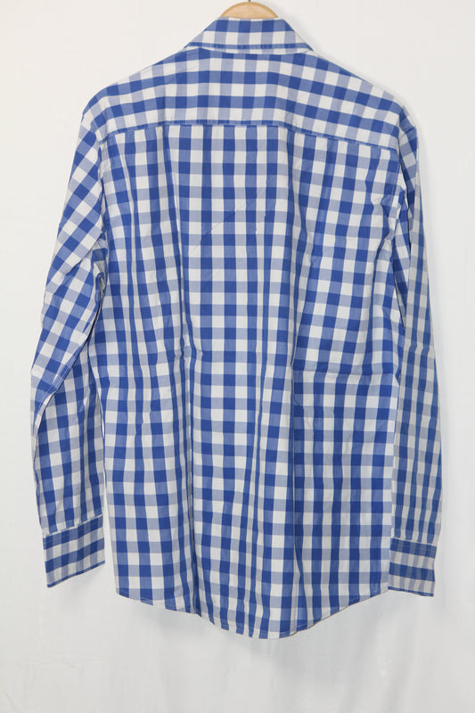 Thriftyfy White & Blue Checkered Shirt – Large (Men)