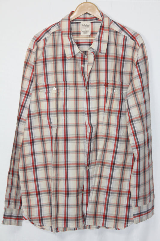 Timberland White & Red Cotton Shirt – XXL (Men)