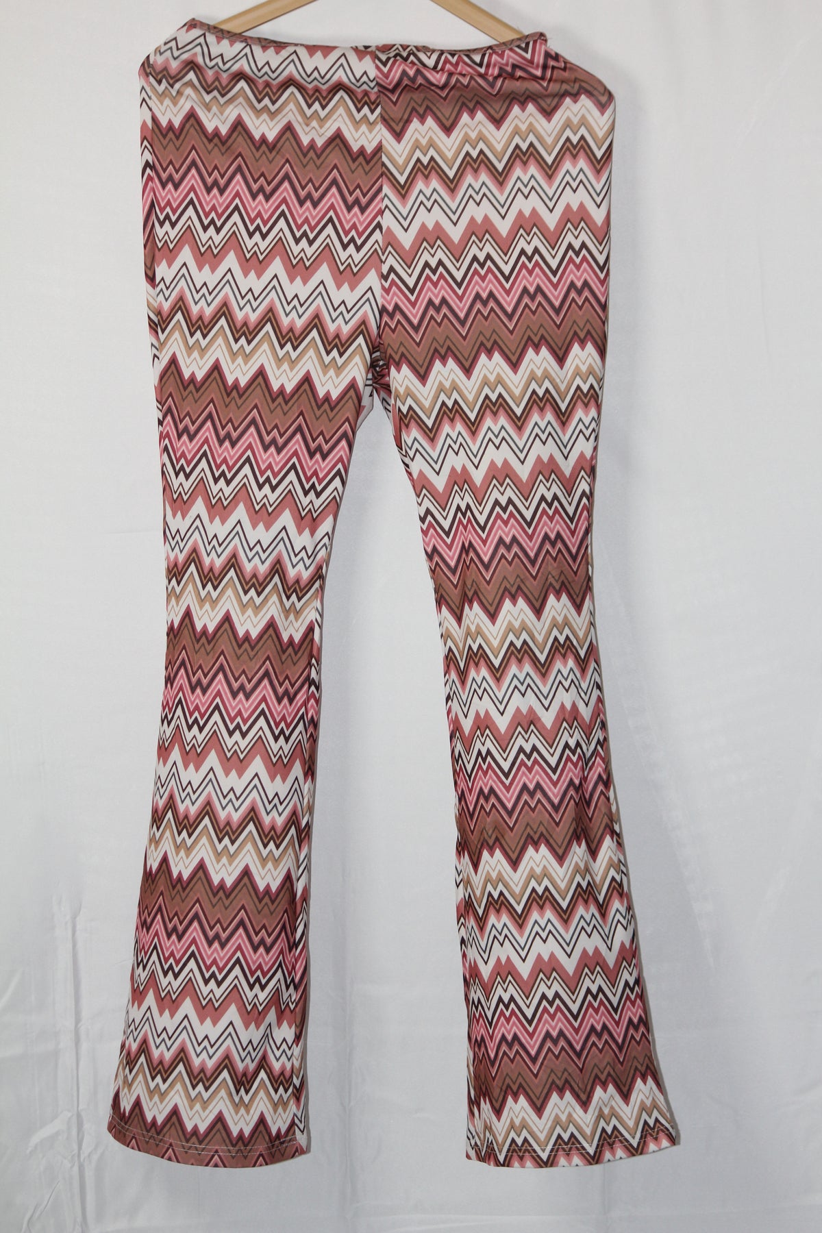 Thriftyfy Stretchable White & Brown Bell Bottom Pants