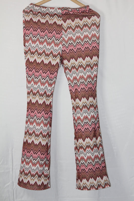 Thriftyfy Stretchable White & Brown Bell Bottom Pants