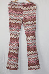 Thriftyfy Stretchable White & Brown Bell Bottom Pants