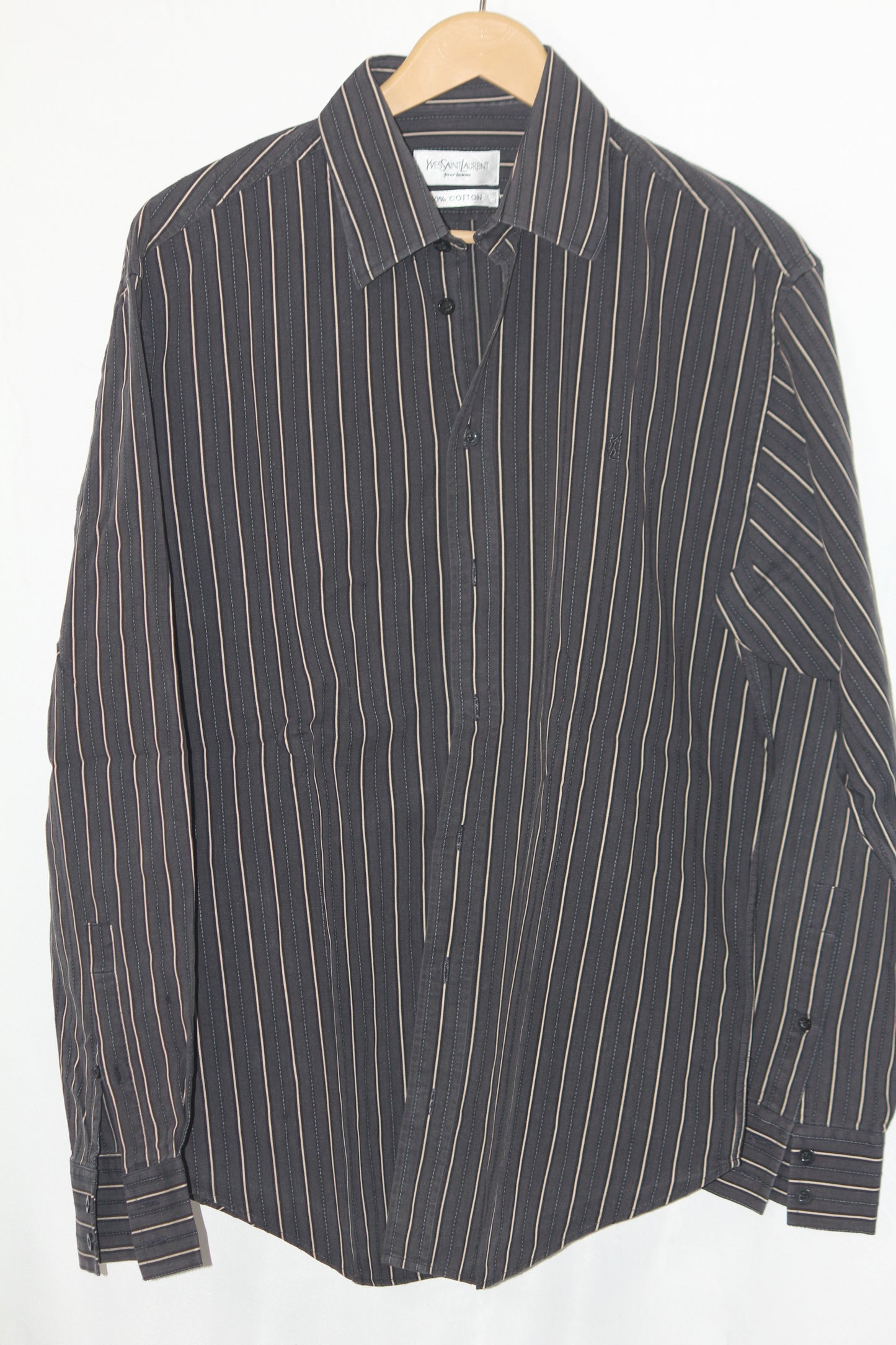 YSL Brown Striped Button Down Shirt – Medium (Men)