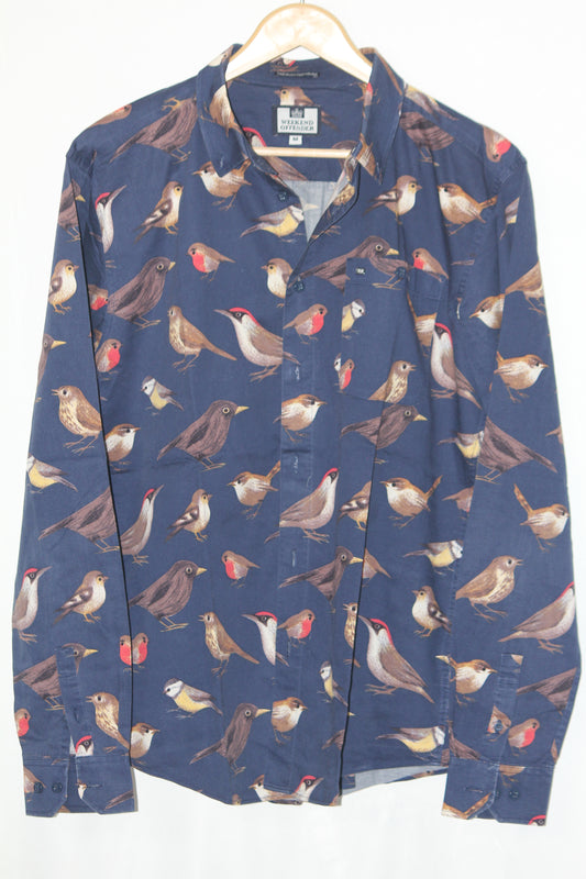 Weekend Offender Navy Bird Print Shirt – Medium (Men)