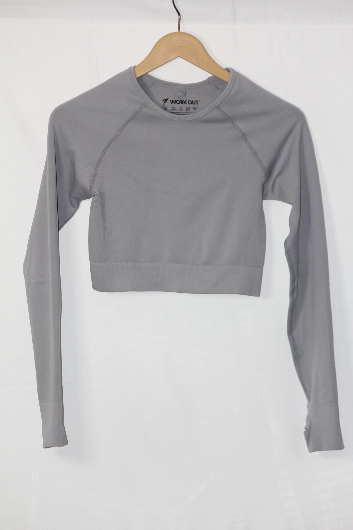 Gray Full Sleeve Crop Top – Work Out (XS)