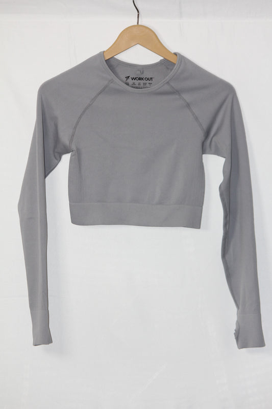 Gray Full Sleeve Crop Top – Work Out (XS)