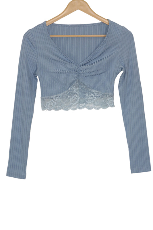 Light Blue Full Sleeve Crop Top – Shein (Small)