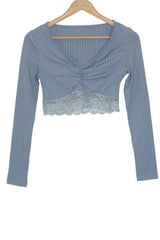 Light Blue Full Sleeve Crop Top – Shein (Small)