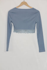 Light Blue Full Sleeve Crop Top – Shein (Small)