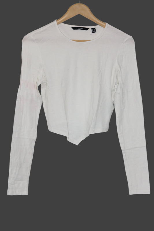 White Full Sleeve Crop Top – Vero Moda (Medium)