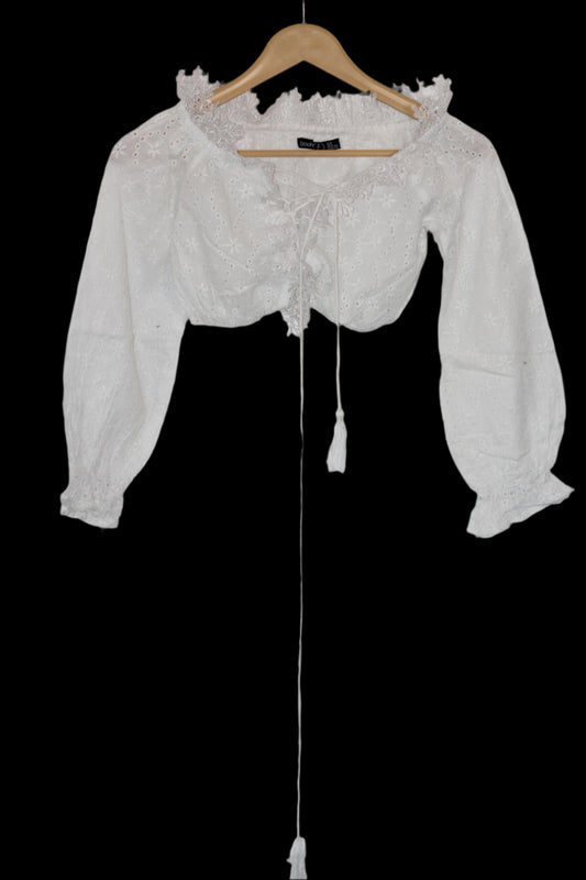 White Full Sleeve Crop Top – Boohoo (XS)
