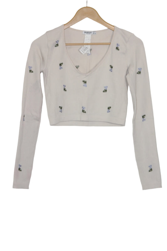 White Full Sleeve Crop Top – Stradivarius (Large)