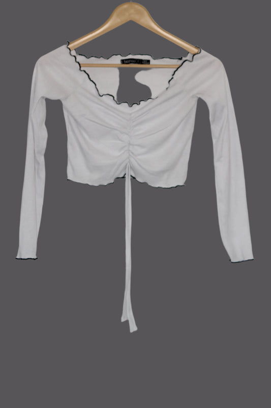 White Full Sleeve Crop Top – Boohoo (Small)