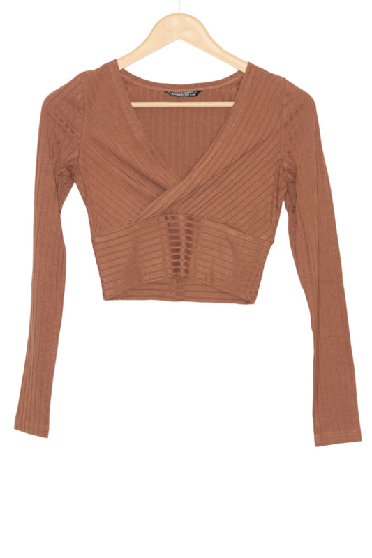 Brown Full Sleeve Crop Top – Shein (XS)