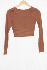Brown Full Sleeve Crop Top – Shein (XS)