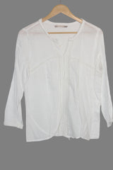 Sfera Small White Cotton Embroidered Blouse