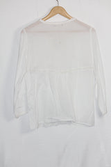 Sfera Small White Cotton Embroidered Blouse