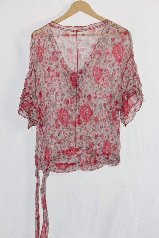 Netted Floral Red Blouse by Thriftyfy