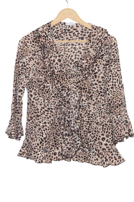 M&S Large Brown Cheetah Print Cotton Blouse