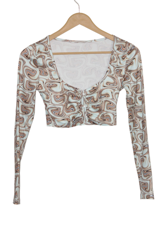 Full Sleeve Green Crop Top by Shein