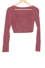 Maroon Full Sleeve Crop Top – Shein