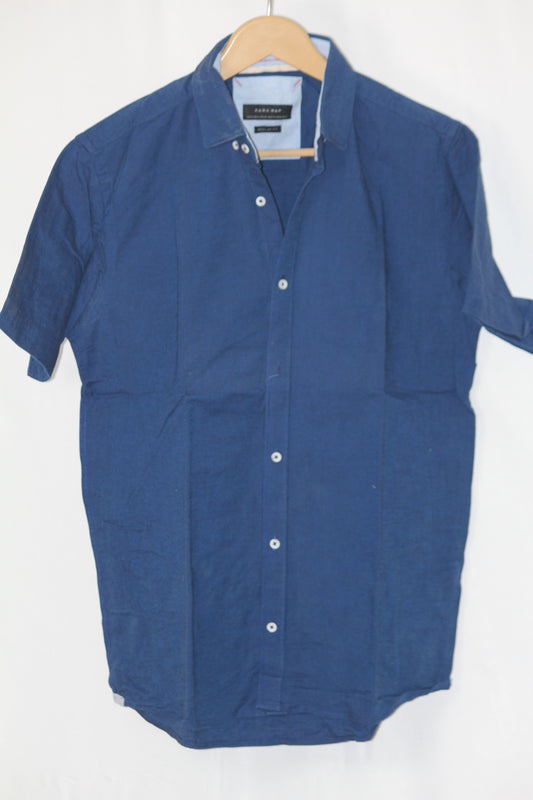 Blue Half Sleeve Button-Down Shirt – Zara Man (Small)