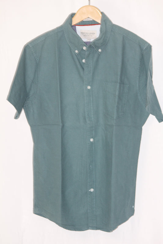 Green Half Sleeve Button-Down Shirt – Racing Green (Medium)