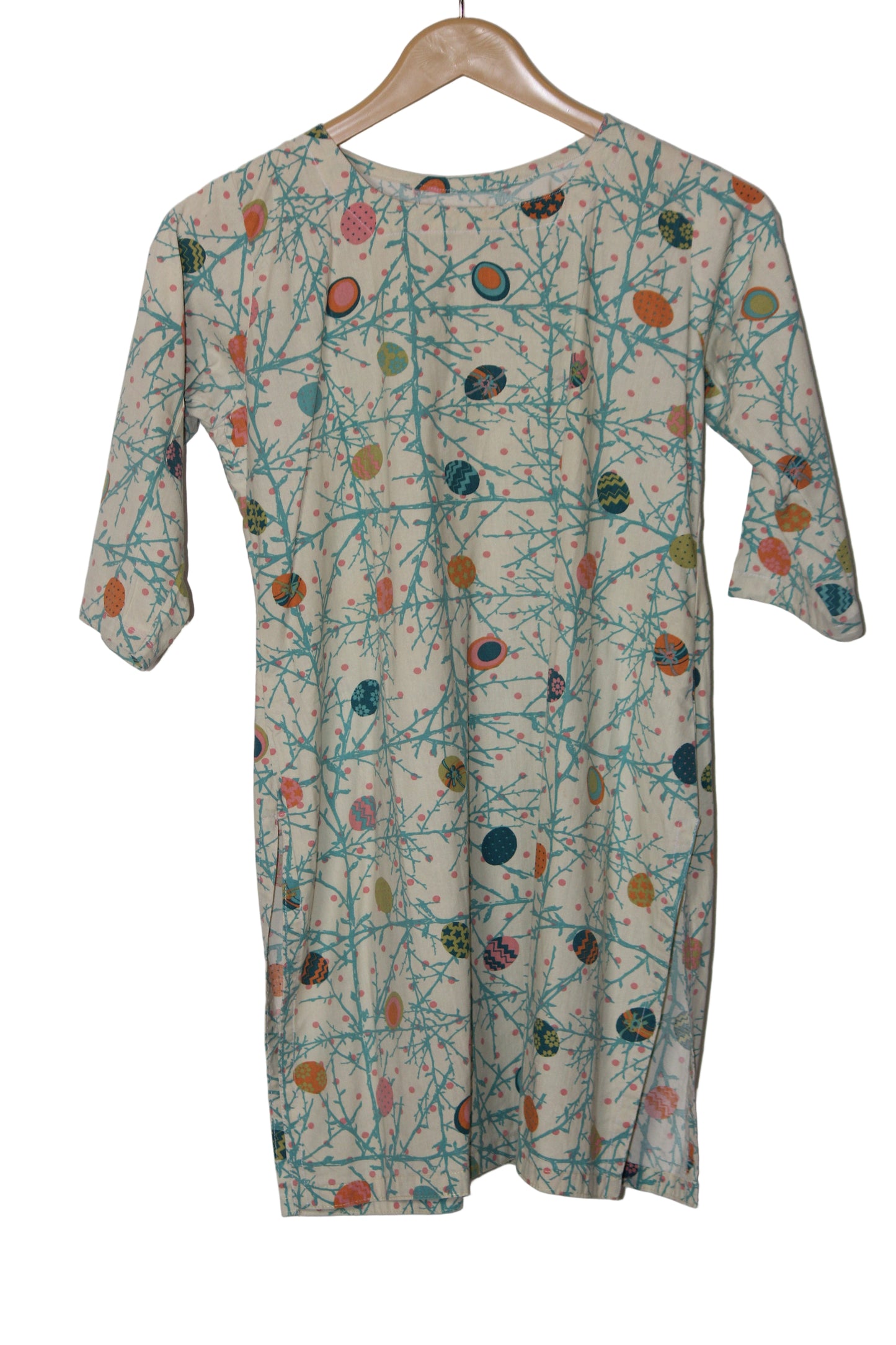 Thriftyfy Multicolor Cotton Dress with Tree Branch Print – Unique & Stylish