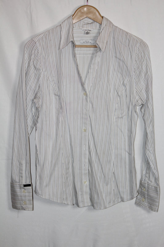 Calvin Klein White & Black Striped Cotton Shirt – Medium