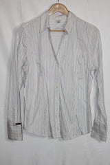 Calvin Klein White & Black Striped Cotton Shirt – Medium