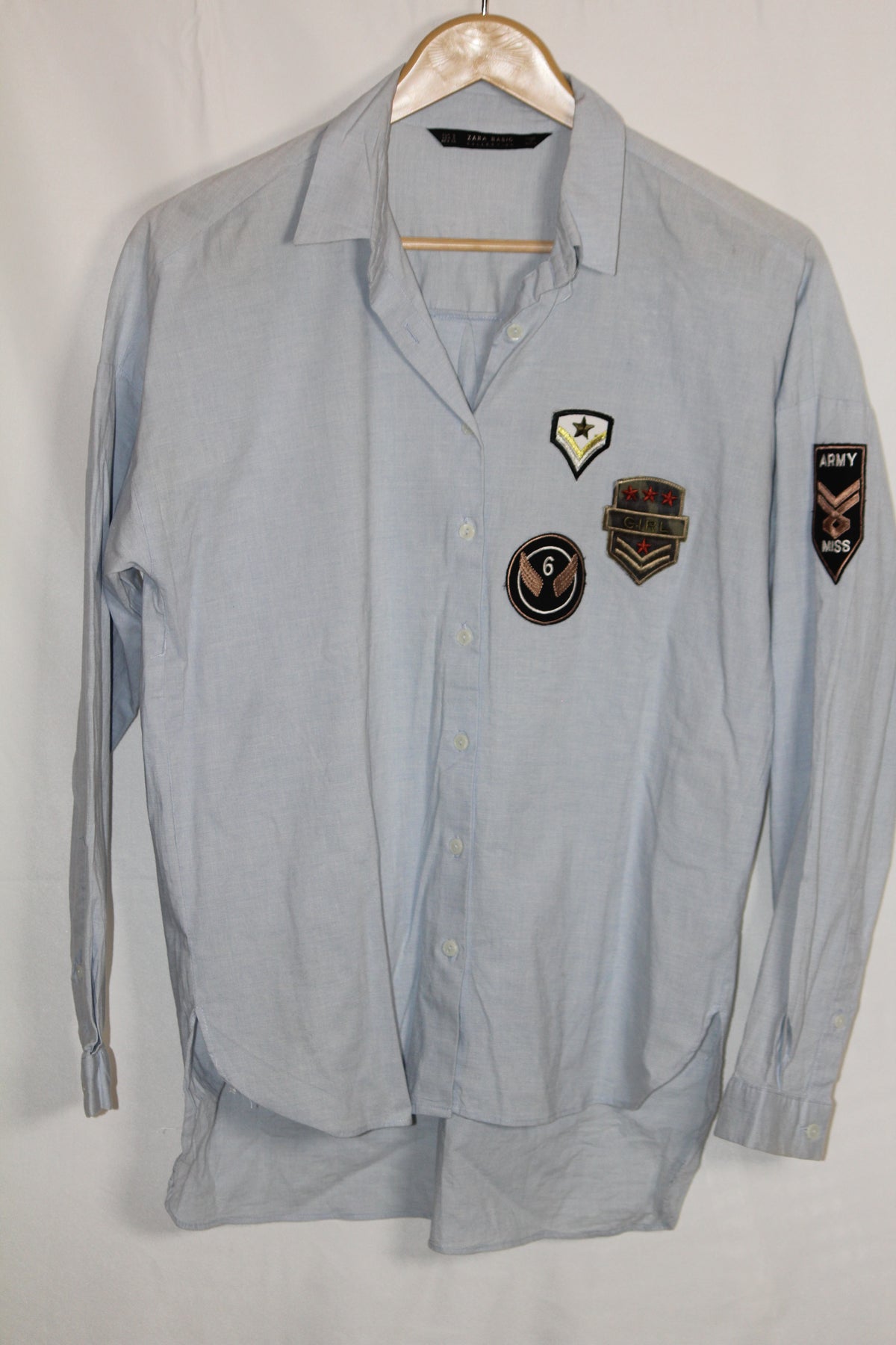 ZARA BASIC Sky Blue Cotton-Blend Shirt – Small
